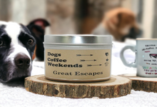 Load image into Gallery viewer, Dogs, Coffee, Weekends 6 oz. Tin - Black Raspberry Vanilla
